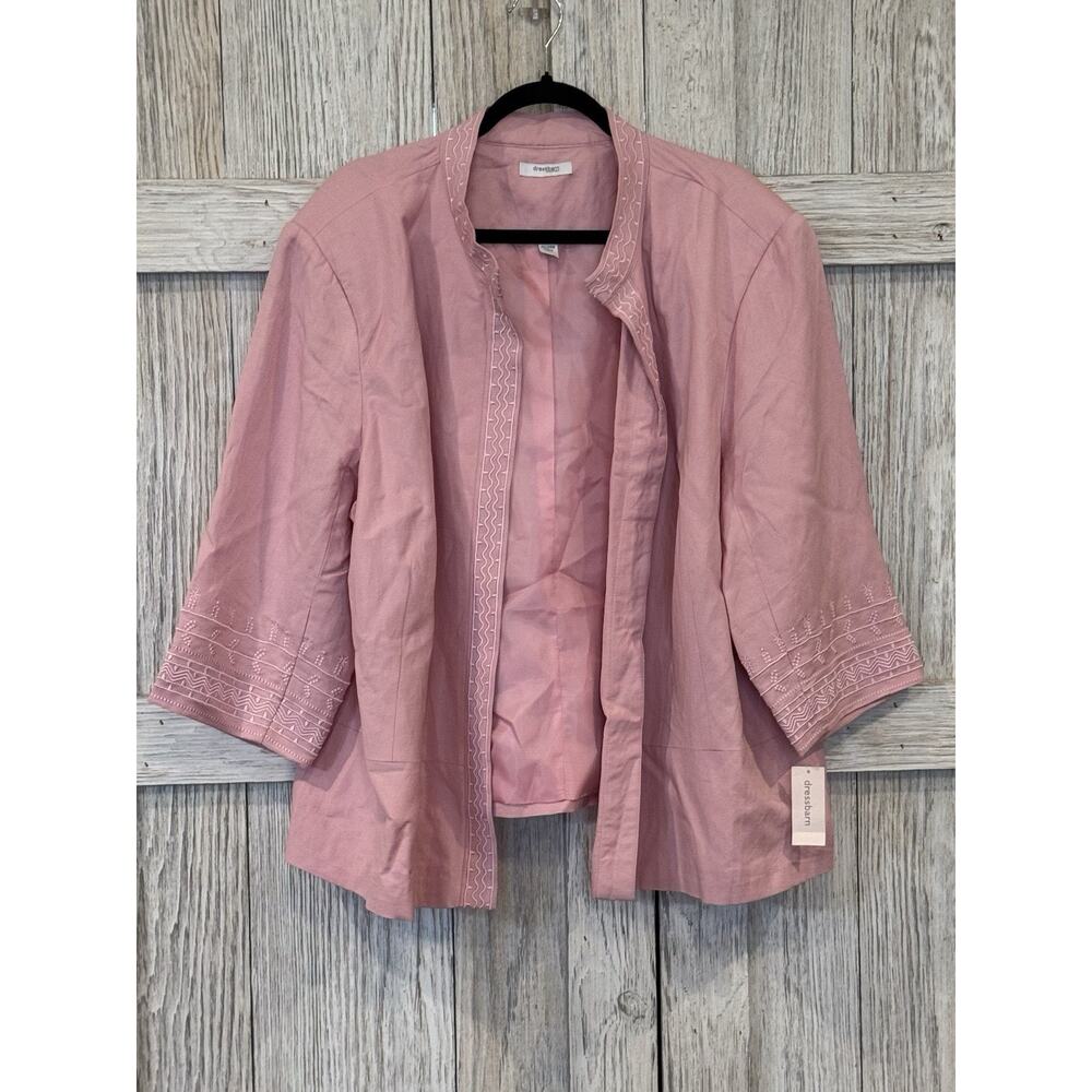 Dress barn Women's Pink 3/4 Sleeve Embroidered Open Front Casual Jacket 22/24